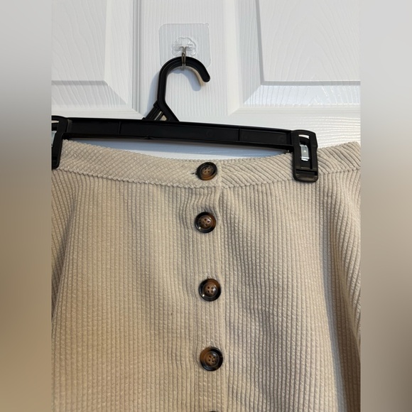 Shein Light Beige/Ivory Corduroy Button front Mini Skater Ribbed Skirt - Picture 4 of 6